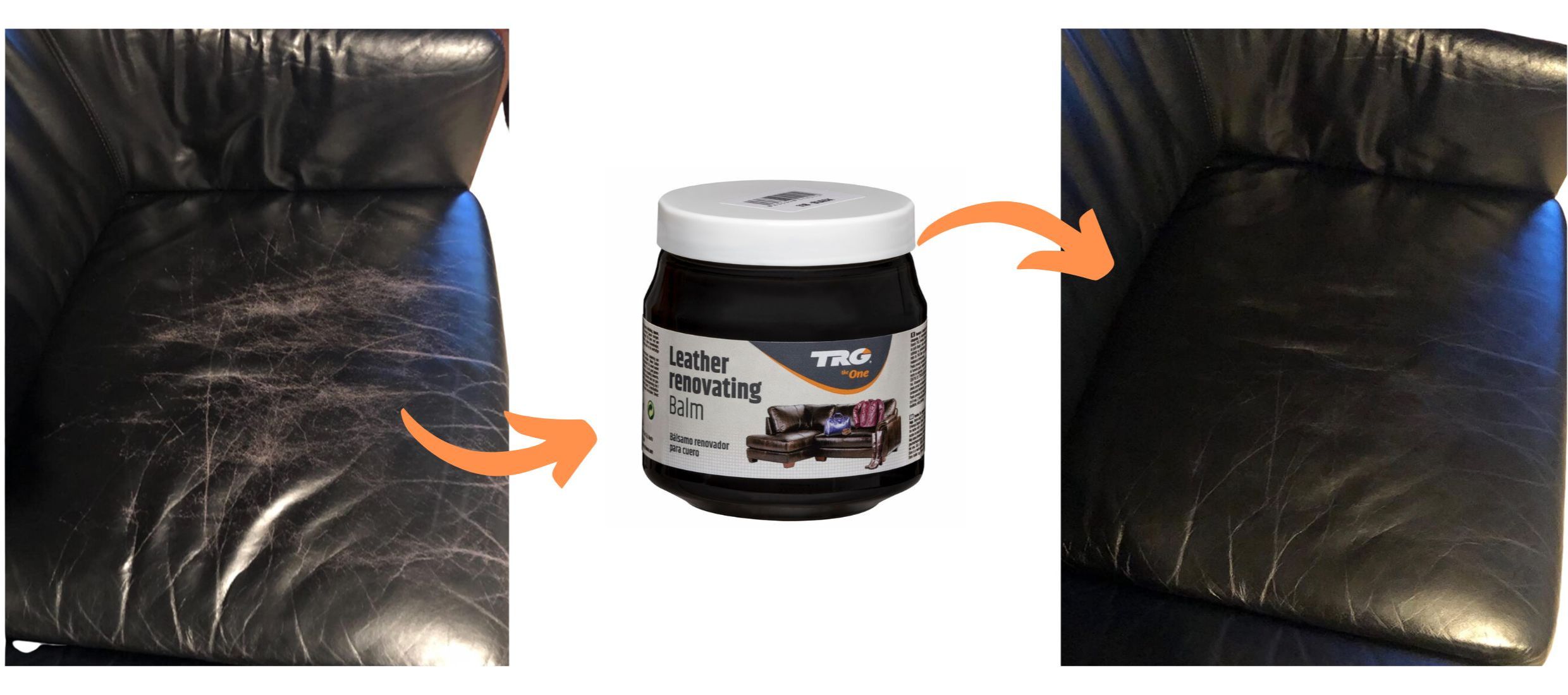 Černý Krém na kožené sedačky 118 Black Leather Renovating Balm TRG ukázka použití